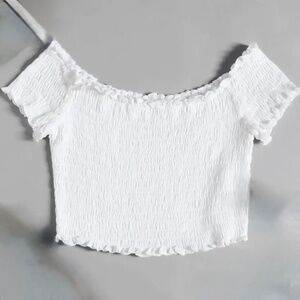 Very vintage Zaful Frilled Off The Shoulder Smocked Crop Top Women's Size L/XL